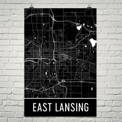 East Lansing MI Street Map Poster Green
