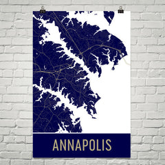 Annapolis MD Street Map Poster Blue