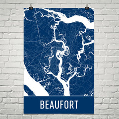 Beaufort SC Street Map Poster Blue