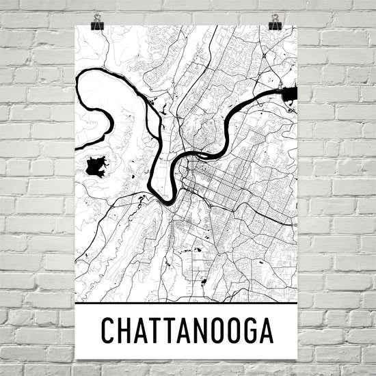 Chattanooga TN Street Map Poster White