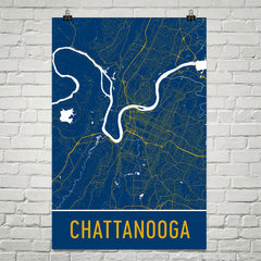 Chattanooga TN Street Map Poster Blue