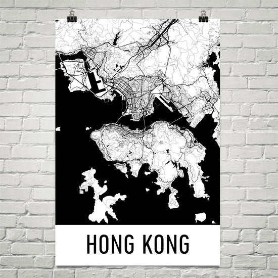 Hong Kong HK Street Map Poster Black