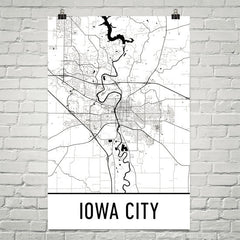 Iowa City IA Street Map Poster White