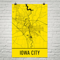 Iowa City IA Street Map Poster Yellow