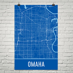 Omaha NE Street Map Poster Blue