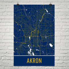 Akron Ohio Street Map Poster Blue