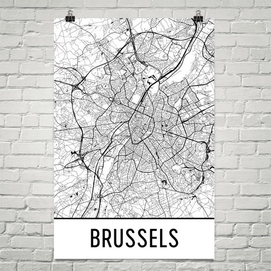 Brussels Belgium Street Map Poster White