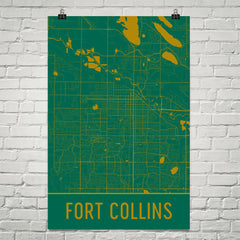 Fort Collins CO Street Map Poster Green