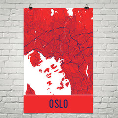Oslo Norway Street Map Poster Red