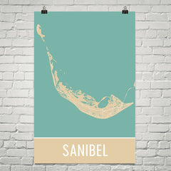 Sanibel Island FL Street Map Poster Tan and Blue