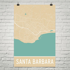 Santa Barbara CA Street Map Poster Blue