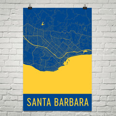 Santa Barbara CA Street Map Poster Tan and Blue