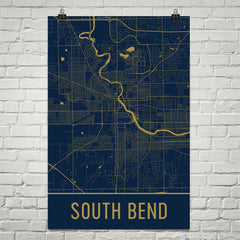 South Bend IN Street Map Poster Blue