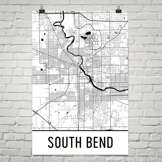 South Bend IN Street Map Poster White