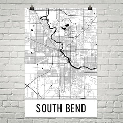South Bend IN Street Map Poster White