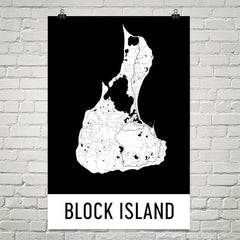 Block Island RI Street Map Poster Tan and Blue
