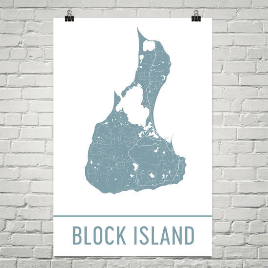Block Island RI Street Map Poster White