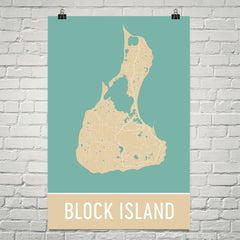 Block Island RI Street Map Poster Black