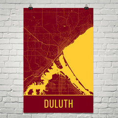 Duluth MN Street Map Poster Red