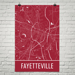 Fayetteville AR Street Map Poster Red