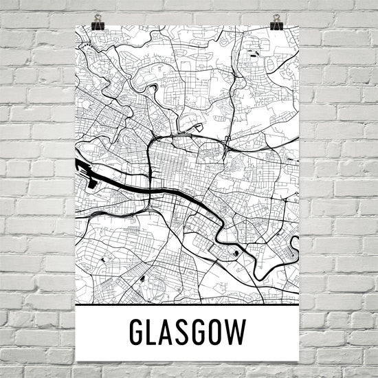Glasgow Street Map Poster White