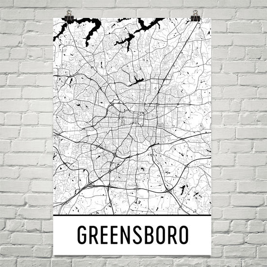 Greensboro NC Street Map Poster White
