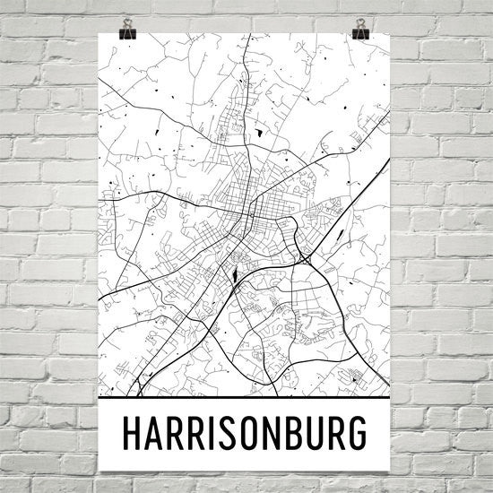 Harrisonburg VA Street Map Poster White