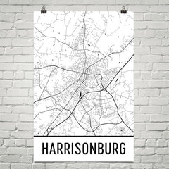 Harrisonburg VA Street Map Poster White