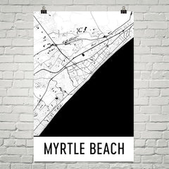 Myrtle SC Beach Street Map Poster White