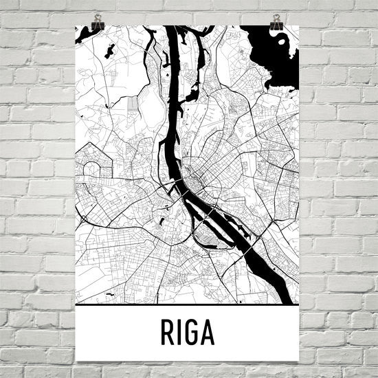 Riga Latvia Street Map Poster White