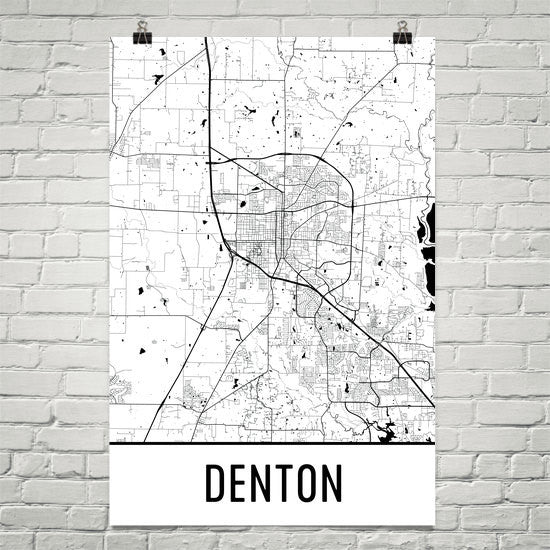 Denton TX Street Map Poster White