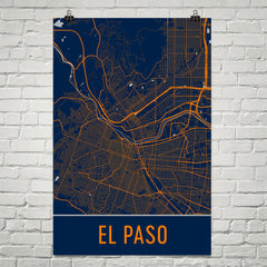El Paso TX Street Map Poster Blue