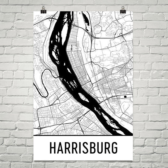 Harrisburg PA Street Map Poster White