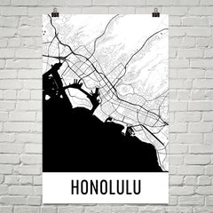 Honolulu HI Street Map Poster Tan and Blue