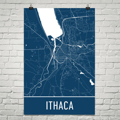 Ithaca NY Street Map Poster Blue