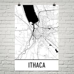 Ithaca NY Street Map Poster White