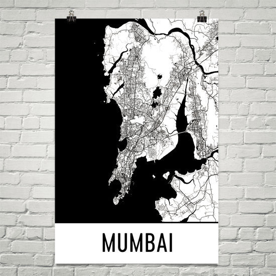 Mumbai India Street Map Poster White