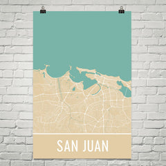 San Juan PR Street Map Poster Tan and Blue