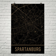 Spartanburg SC Street Map Poster Black