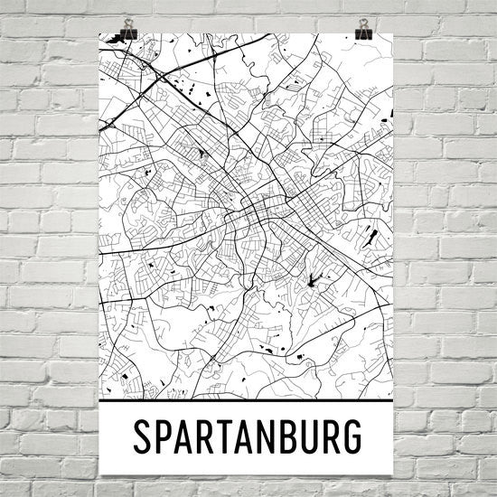Spartanburg SC Street Map Poster White