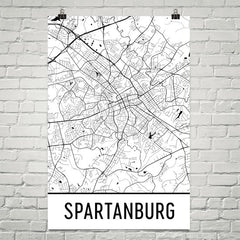 Spartanburg SC Street Map Poster White
