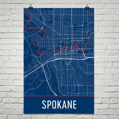 Spokane WA Street Map Poster Blue