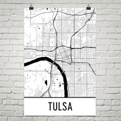 Tulsa OK Street Map Poster White