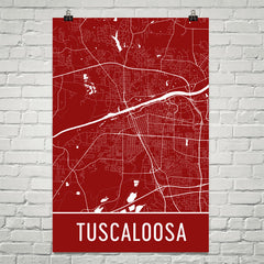 Tuscaloosa AL Street Map Poster Red