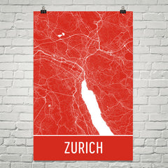 Zurich Street Map Poster Red