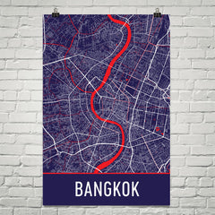 Bangkok Street Map Poster Blue