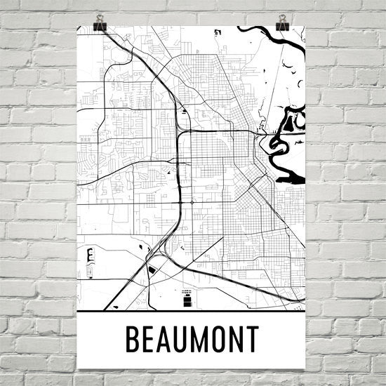 Beaumont TX Street Map Poster White