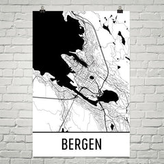 Bergen Street Map Poster White