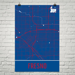 Fresno CA Street Map Poster Blue