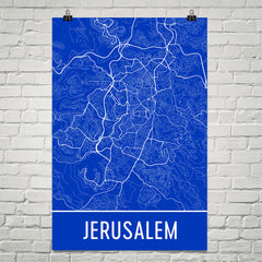 Jerusalem Street Map Poster Blue
